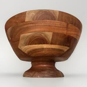 Rustic Farmhouse Kitchen Brown‎ 10.5” x 6”Wood Pedestal Salad Fruit Serving Bowl